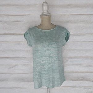T37 Market & Spruce Teal White Button Back Crossover Cap Sleeve Top sz SP